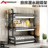 Nidouillet ET021105 廚房碳鋼三層瀝水碗碟架 - 黑色 | 合理分區 | 可拆卸接水盤 | 香港行貨