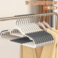雙位無痕防滑衣架 - 10個裝(灰白色) | 小領口專用 | 內鉤上翹設計 雙位無痕防滑衣架 - 10個裝(灰白色) | 小領口專用 | 內鉤上翹設計