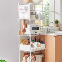 五層廚房加寬置物架 - 白色 | 50KG靜態承重 | 底腳旋轉可調