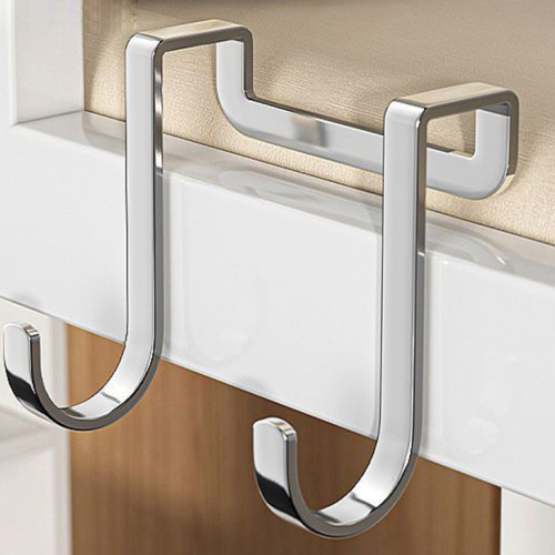 免打孔多功能不鏽鋼雙掛鉤 - 兩個裝 | 適用厚度為2.5CM內的櫃門 | 承重力強