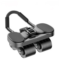 智能四輪健腹輪 - 黑色 | 自動回彈 | 帶手機支架 | 肘撐加寬