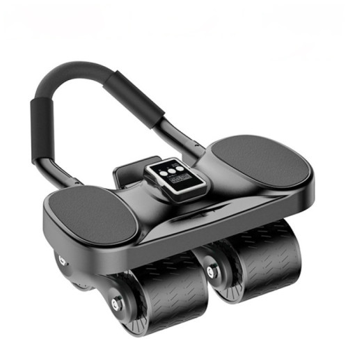 智能四輪健腹輪 - 黑色 | 自動回彈 | 帶手機支架 | 肘撐加寬