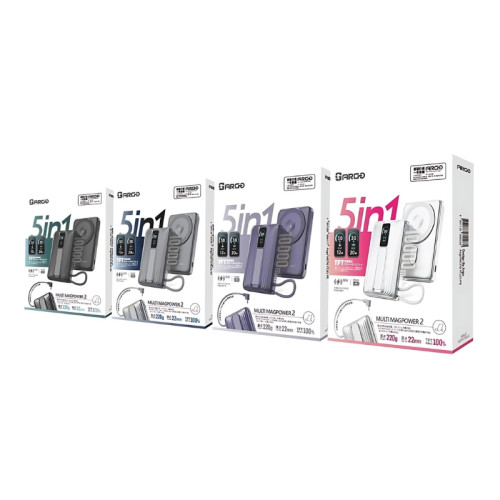 ARGO MD10 PLUS 10000mAh 5合1磁吸快充行動電源 - 灰色 | TFT高清數顯 | 20W雙向快充 | 三模充電 | 香港行貨