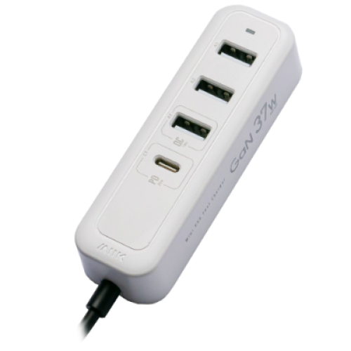 M2K『 夾充 』GaN 37W夾枱迷你快速充電器 - 白色 | 2M線長 | 獨立輸出 PD25W, 37W總輸出 | 香港行貨