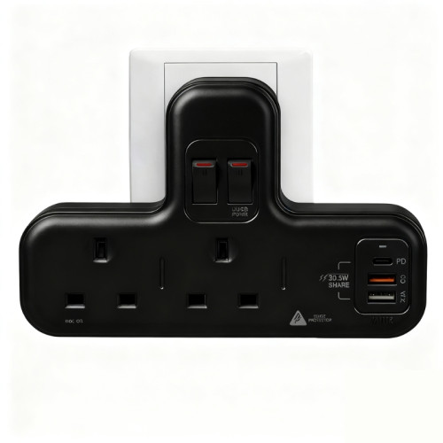 M2K PDQC 30.5w快充版T蘇 - 黑色 | 防雷保護 | PD20W快充 | USB電源開關 | 香港行貨