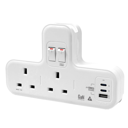 M2K GaN50.5W 快充版T蘇 - 白色 | 防雷保護 | PD36W快充 | USB電源開關 | 香港行貨