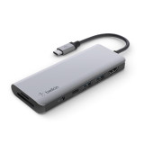 Belkin Connect USB-C 7合1 多埠擴充座 - 銀灰色 | 4K HDMI1.4 解像度 | 高达100W直通充電 | 香港行貨