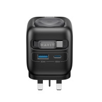 HAVIT UC252 4in1 PD65W GaN快充火牛 - 黑色 | 70cm伸縮充電線 | 配有智能手錶無線充電板 | 香港行貨