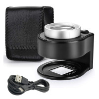 60倍雙光源鑑定照布放大鏡(黑色) - 充電款 | 3個純白LED燈+3個UV驗鈔燈 | 底部帶刻度 | 螺絲穩固連接