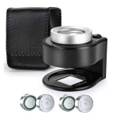 60倍雙光源鑑定照布放大鏡(黑色) - 電池款 | 3個純白LED燈+3個UV驗鈔燈 | 底部帶刻度 | 螺絲穩固連接