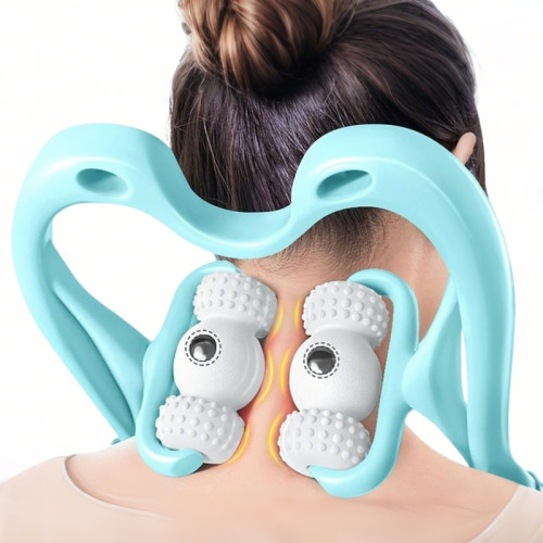 6球滾輪磁珠頸部按摩器 - 藍色 | 仿拇指真人揉捏｜磁珠穴位刺激｜貼合頸部｜便攜放鬆肩頸
