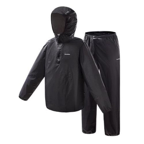Naturehike 分體式雨衣套裝(CYY2421JA013) - 黑色-XL碼 | 暴雨級防水 | 立體風帽 | 袖口橡筋 | 腳口拉鏈