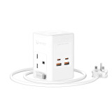 USATISFY GaN Master65W 氮化鎵快充7口迷你拖板 - 白色 | 內置伸縮充電線 | 雙AC孔位 | 香港行貨