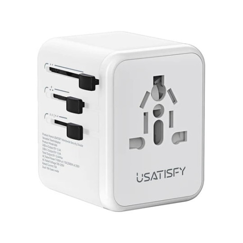 USATISFY 全球旅行雙保險萬用充電插座轉換插頭 - 白色 | 插座安全門設計 | 10A規格保險絲 | 智能匹配電流 | 香港行貨