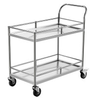 多功能不銹鋼雙層手推車-85闊*45長*90高 (cm) | 靜音鎖輪 | 實驗室/學校專用