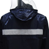 長風衣式連身雨衣?前後反光條帶帽簷雨具?戶外執勤工地防水大褂?藏青?均碼 12326 - 藏青色均碼