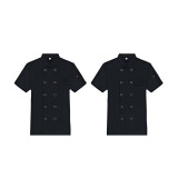 廚師工作服（2件裝）L 黑色廚師服 廚師短袖上衣 夏季短袖全棉廚師服 飯店飯店食堂廚師服 12419 - 黑色L