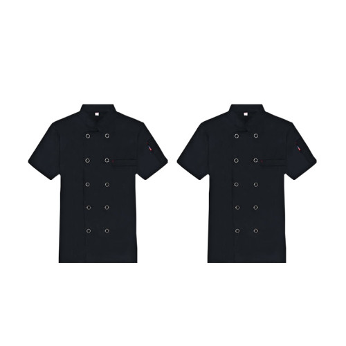 廚師工作服（2件裝）L 黑色廚師服 廚師短袖上衣 夏季短袖全棉廚師服 飯店飯店食堂廚師服 12419 - 黑色L