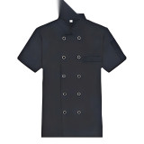 廚師工作服（2件裝）XXL 黑色廚師服 廚師短袖上衣 夏季短袖全棉廚師服 飯店飯店食堂廚師服 12429 - 黑色XXL