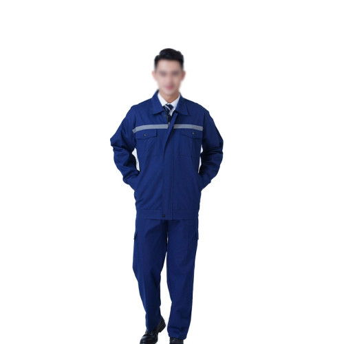 春秋加厚反光條勞保工作服（套裝）棉質 藍色 適合身高163-168cm 棉質工作服 10898 - 藍色M