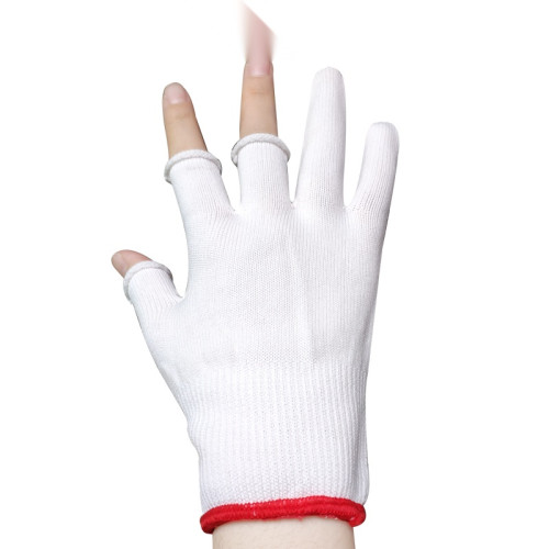 尼龍三指手套 露三指勞保手套 耐磨勞保手套 13針尼龍手套 作業員工作手套白色(12雙裝) 11384 - 白色18*12cm