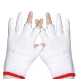 尼龍三指手套 露三指勞保手套 耐磨勞保手套 13針尼龍手套 作業員工作手套白色(12雙裝) 11384 - 白色18*12cm