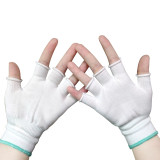 尼龍半指手套 五半指勞保手套 耐磨勞保手套 13針尼龍手套 作業員工作手套白色 (12雙裝) 11385 - 白色15.5*11cm