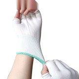 尼龍半指手套 五半指勞保手套 耐磨勞保手套 13針尼龍手套 作業員工作手套白色 (12雙裝) 11385 - 白色15.5*11cm