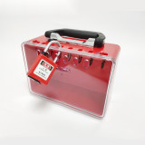 手提式鎖具管理箱（空箱）透明面板掛鎖存放箱 多人管理塑膠安全鎖箱 掛鎖存放櫃 200×162×90mm 11368 - 紅色200*162*90mm