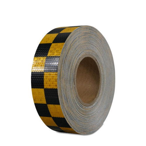 晶格反光警告膠帶（黃黑方格）反光膠帶 δ=0.35×0.05m×50m 輪廓標識膠帶 14366 - 黃黑50mm×50m