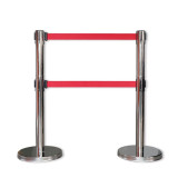雙層伸縮帶隔離柱（不鏽鋼色）雙層隔離帶警示柱 一米線欄桿 14503 - 本色Φ51mm H910mm W320mm