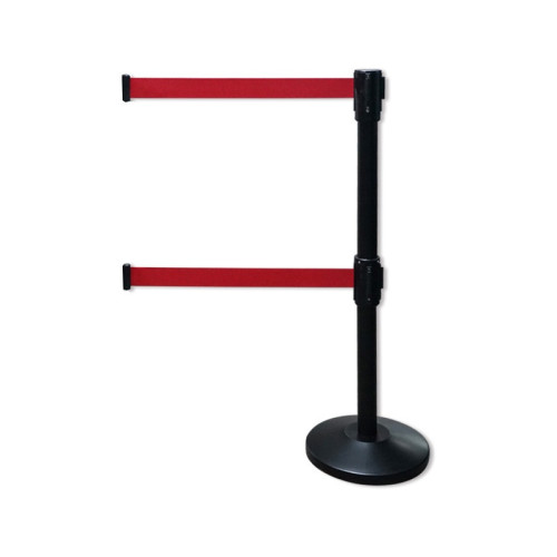 慢伸縮型雙層伸縮帶隔離柱（黑色）雙層伸縮隔離帶欄桿 伸縮帶隔離柱 14504 - 黑色Φ51mmH910mm 底盤Φ320mm