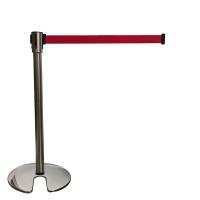 慢伸縮型U型底座伸縮帶隔離柱（不鏽鋼色）伸縮帶一米線警示柱 14505 - 原色Φ63mmH890mm 底盤Φ360mm