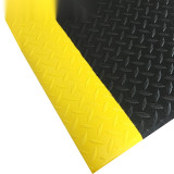 工業警示防滑地墊 PVC耐油橡膠腳墊 工廠倉庫車間 鋼花紋黑黃色60×90cm 15909 - 黑+黃邊60×90cm