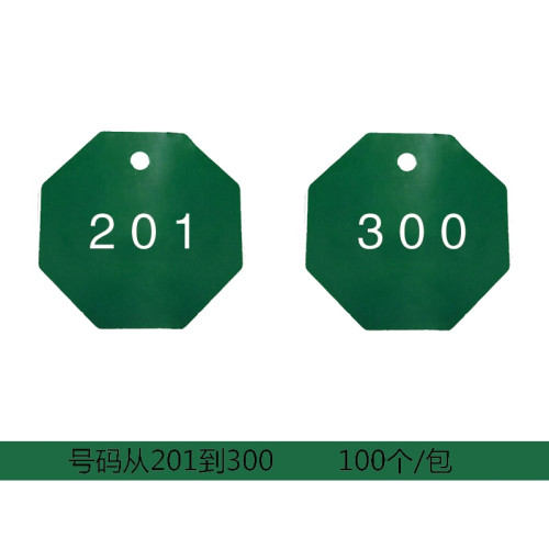 八邊形塑膠號碼編號吊牌（100個裝）φ31.8mm 綠色/白色 編號201-300 14870 - 綠白Φ38.1mm