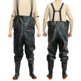 半身連身下水褲 釣魚釣魚魚池水庫作業PVC防水褲 水產加工作業背帶褲加厚耐磨 40碼 13981 - 黑色40