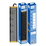 Philips CHP4745BB 3米四位獨立開關USB電拖板 - 黑色 | V0 級阻燃 PC 外殼 | 每個 AC 插座獨立開關附設指示燈 | 香港行貨