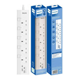 Philips CHP4757WB 3米五位獨立開關USB電拖板 - 白色 | 雙 USB-A + 雙 USB-C 四接口快充 | 獨立控電 | 香港行貨