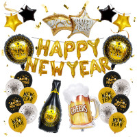 新年派對裝飾鋁膜氣球套裝 - 套餐一 | 18 寸酒瓶酒杯造型 | 跨年氣氛烘托 | 聚會裝飾必備