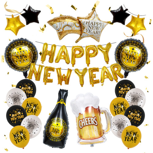新年派對裝飾鋁膜氣球套裝 - 套餐一 | 18 寸酒瓶酒杯造型 | 跨年氣氛烘托 | 聚會裝飾必備
