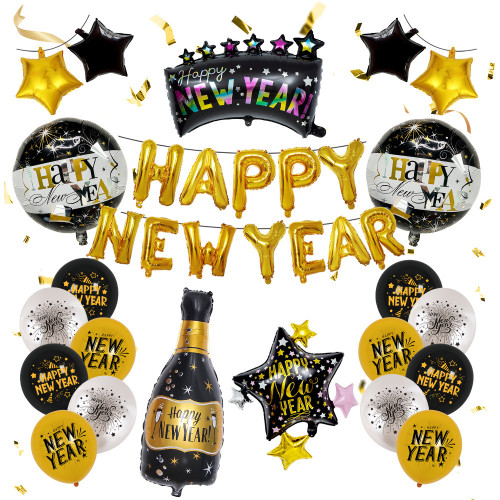新年派對裝飾鋁膜氣球套裝 - 套餐三 | 18 寸酒瓶酒杯造型 | 跨年氣氛烘托 | 聚會裝飾必備