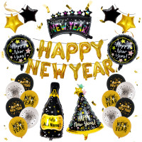 新年派對裝飾鋁膜氣球套裝 - 套餐四 | 18 寸酒瓶酒杯造型 | 跨年氣氛烘托 | 聚會裝飾必備