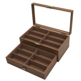 黑胡桃木質12位眼鏡收納盒 - 啡色內膽