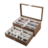 黑胡桃木質12位眼鏡收納盒 - 灰色內膽