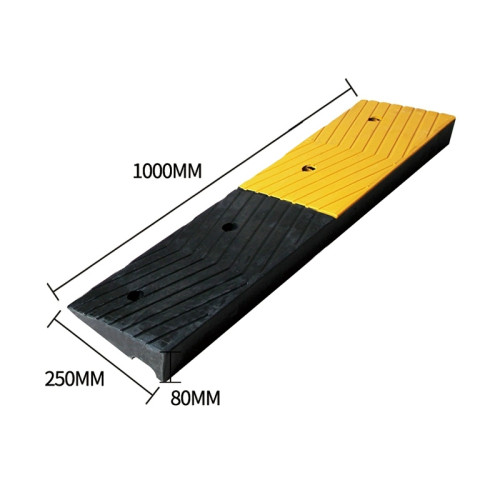 橡膠汽車貨車路沿爬坡墊 - 寬V型8cm高-黃黑 | 馬路上坡爬坡墊 | 耐磨抗壓 | 防滑設計 | 1000*250*80mm