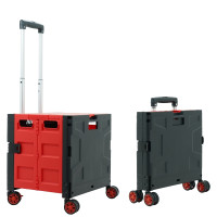 FW548經典萬向輪可摺疊式買餸車 - 黑紅色 | 360度靜音萬向輪 | 折疊超省空間 | 加厚鋼架承重力強