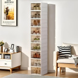 免安裝加厚可折疊一體成型鞋櫃 - 白色九層 | 透明可視 | 分格收納 | 透氣防潮 | 25.7cm×34.7cm×157.5cm | 穩固疊加