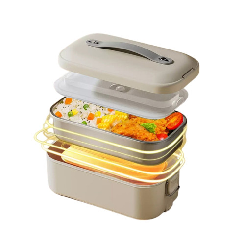 便攜款免注水電熱飯盒 - 白色 | 大面積均勻加熱 | 雙蓋設計密封不漏 | 輕音加熱