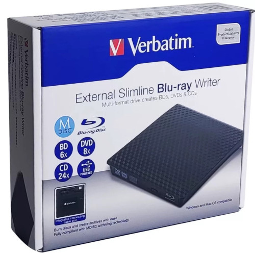 Verbatim威寶66718 外接式超薄藍光燒錄機 (USB 3.2 ) | 即插即用 | 小巧輕便 | 高儲存容量和高速度