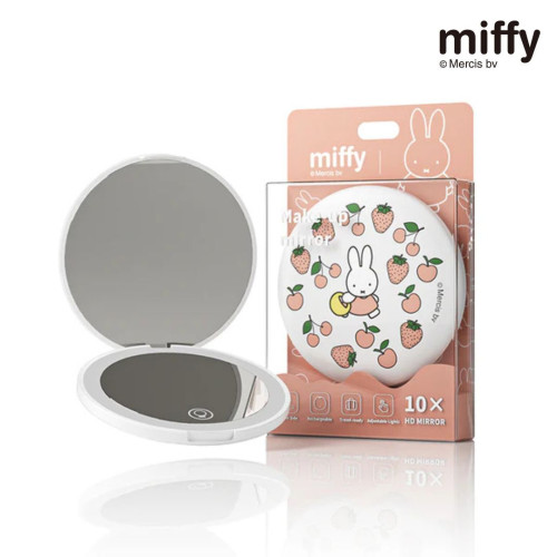 Miffy 便攜式帶LED燈化妝鏡 - 草莓款 | 充電式隨身補光補妝 | 雙面1倍/10倍放大鏡 | 香港行貨